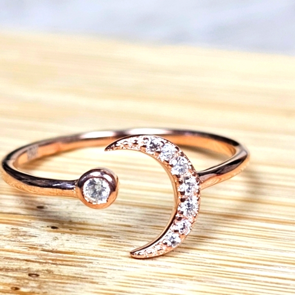 Dainty Mystic Crystal Moon Ring Rose Gold